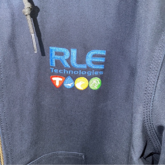 Carhartt Jacket Men’s Large Blue W/ Hood & Inside Pockets / Has A Company Logo - Picture 5 of 10